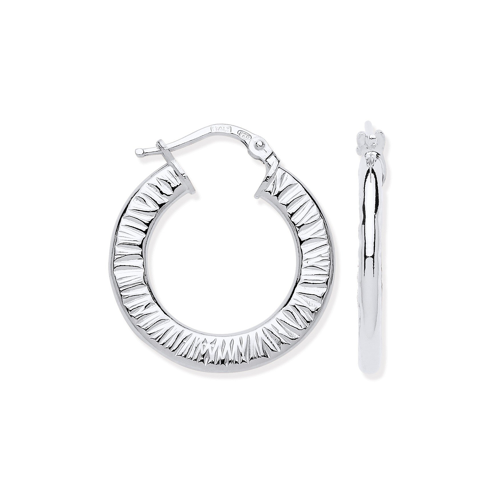Silver Small Ribbed Hoop Earrings