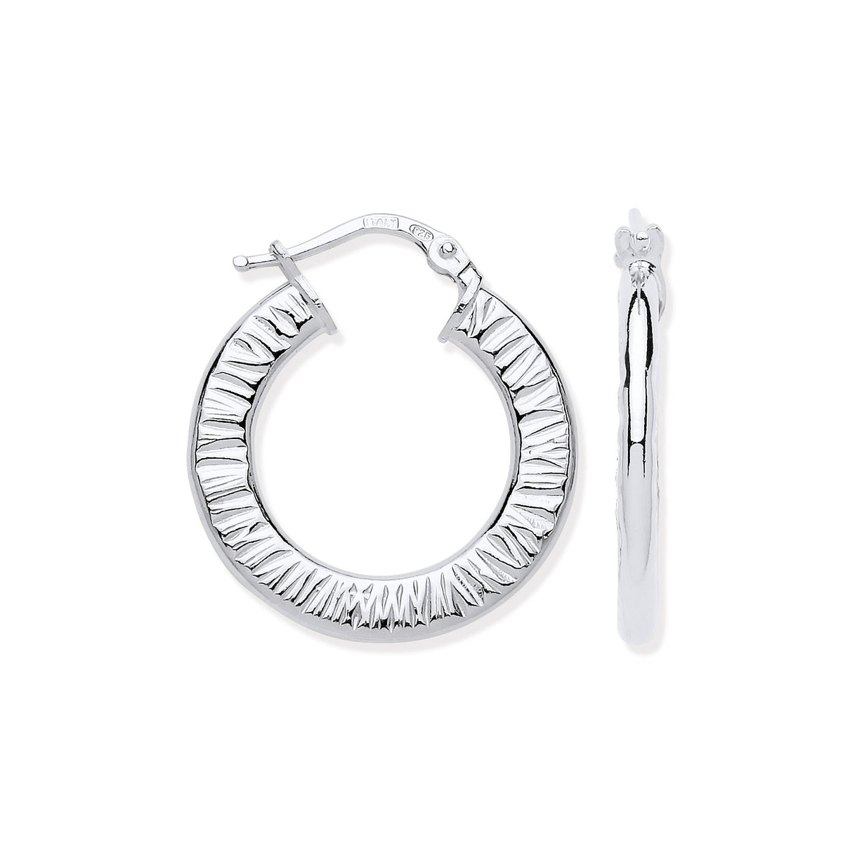 Silver Small Ribbed Hoop Earrings