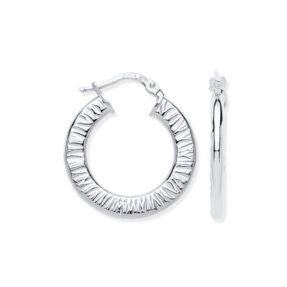 Silver Small Ribbed Hoop Earrings