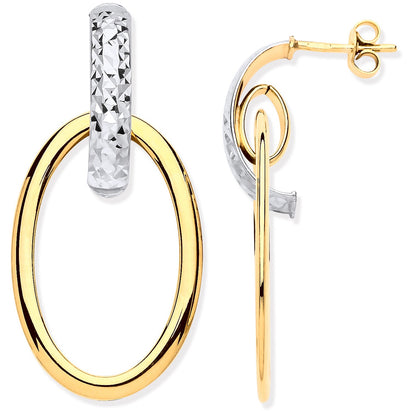 Yellow Gold & White Gold Oval Drop Earrings