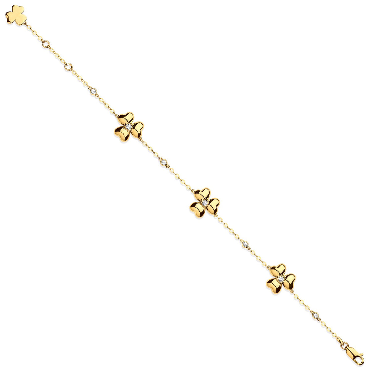 9ct Yellow Gold Three Leaf Clover 0.31ctw Diamond Bracelet