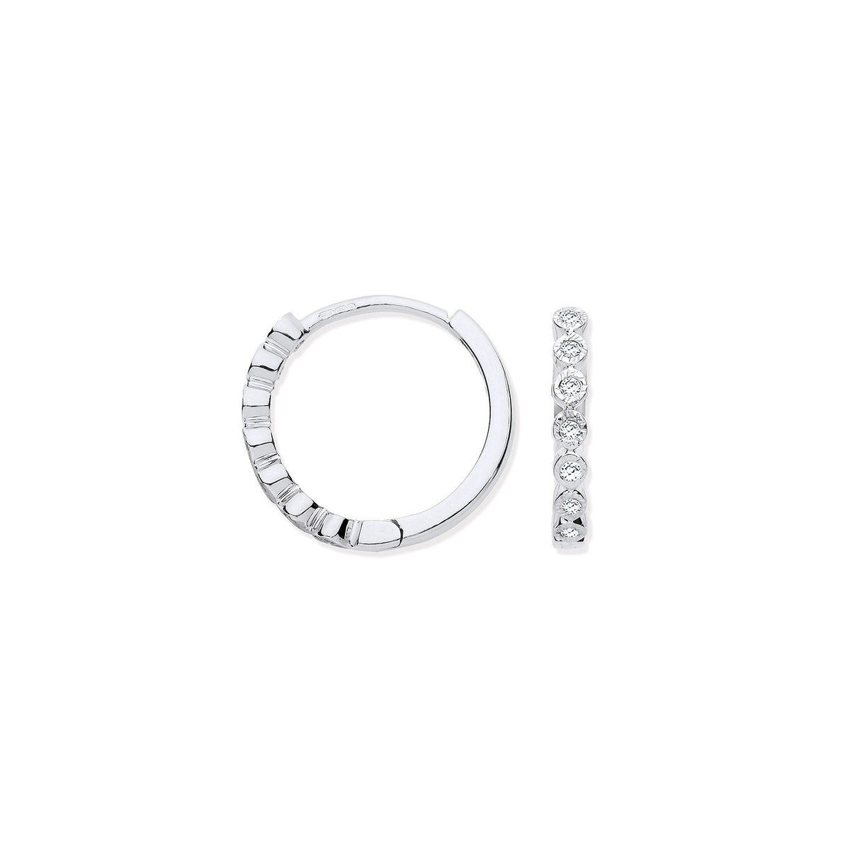 9ct White Gold Round 0.10ctw Diamond Hoops