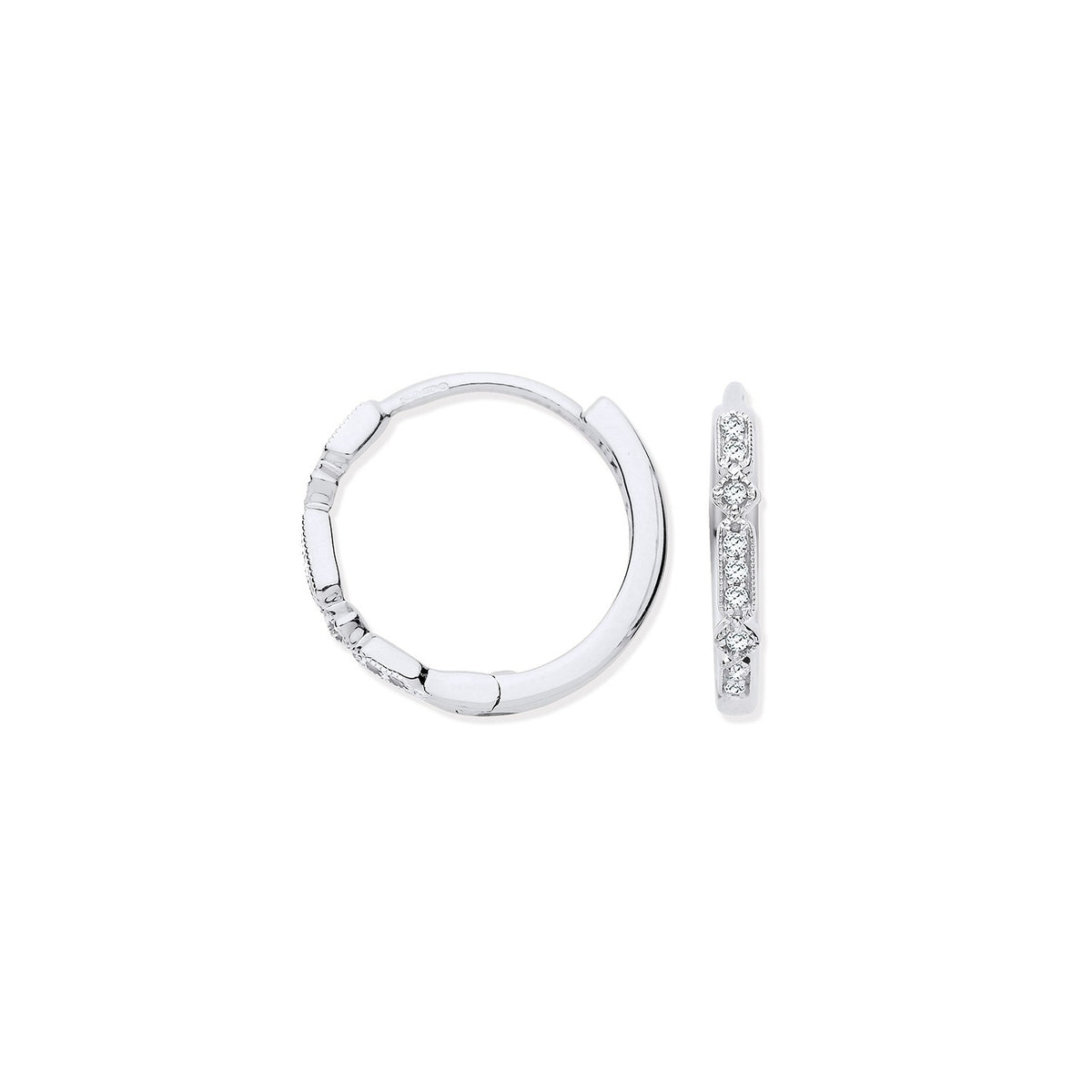 9ct White Gold Round 0.08ctw Diamond Hoops