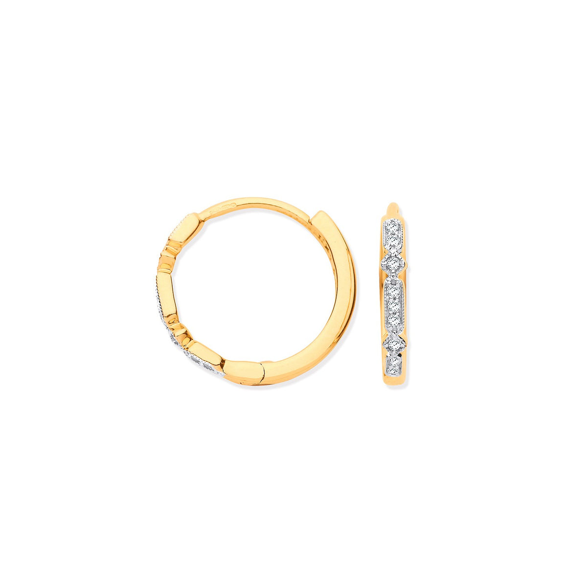 9ct Yellow Gold Round 0.08ctw Diamond Hoops