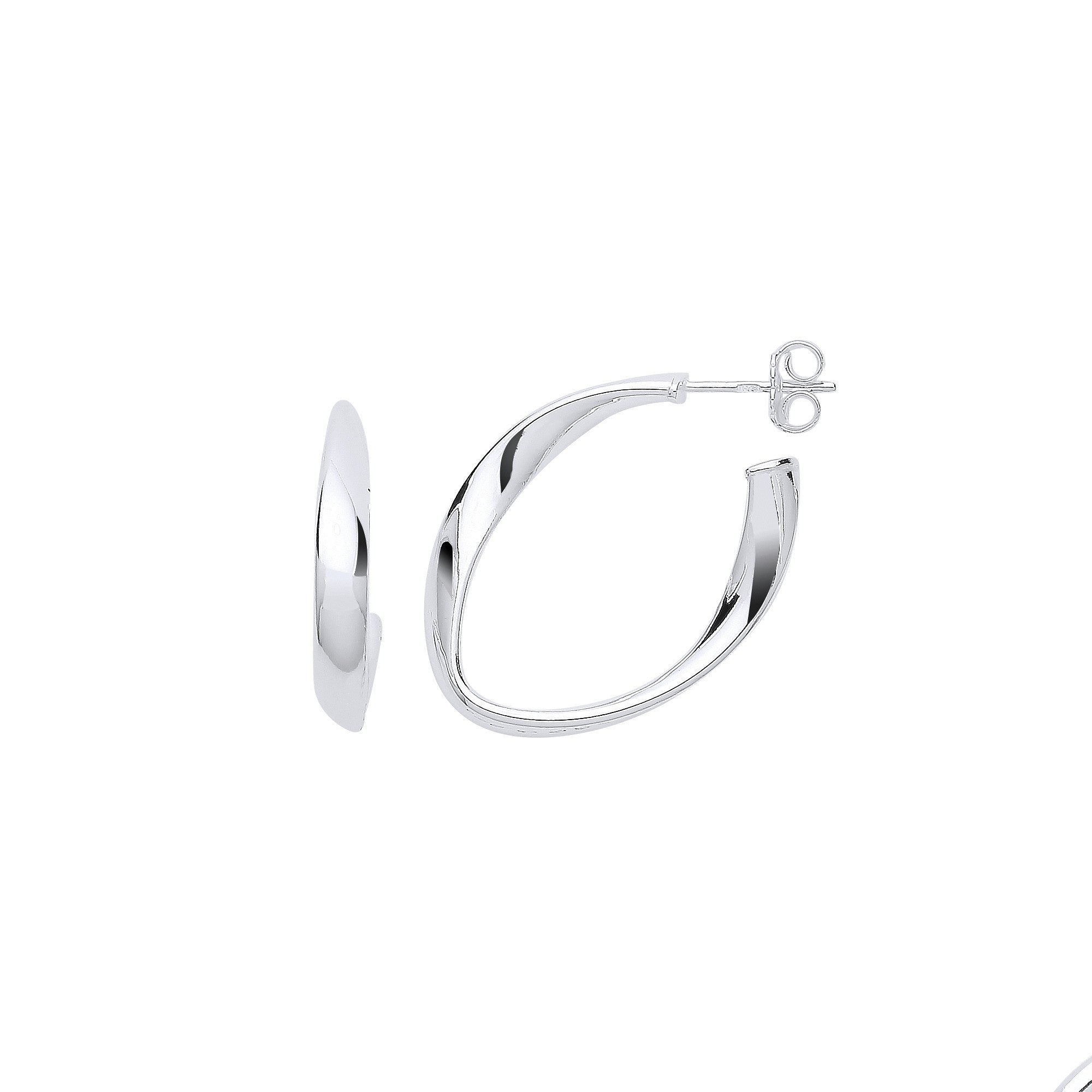 Silver Oval Twisted Hoop Earrings