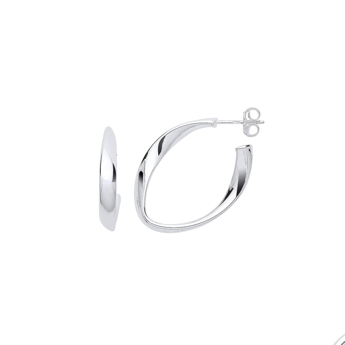 Silver Oval Twisted Hoop Earrings