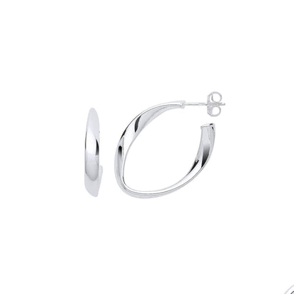 Silver Oval Twisted Hoop Earrings
