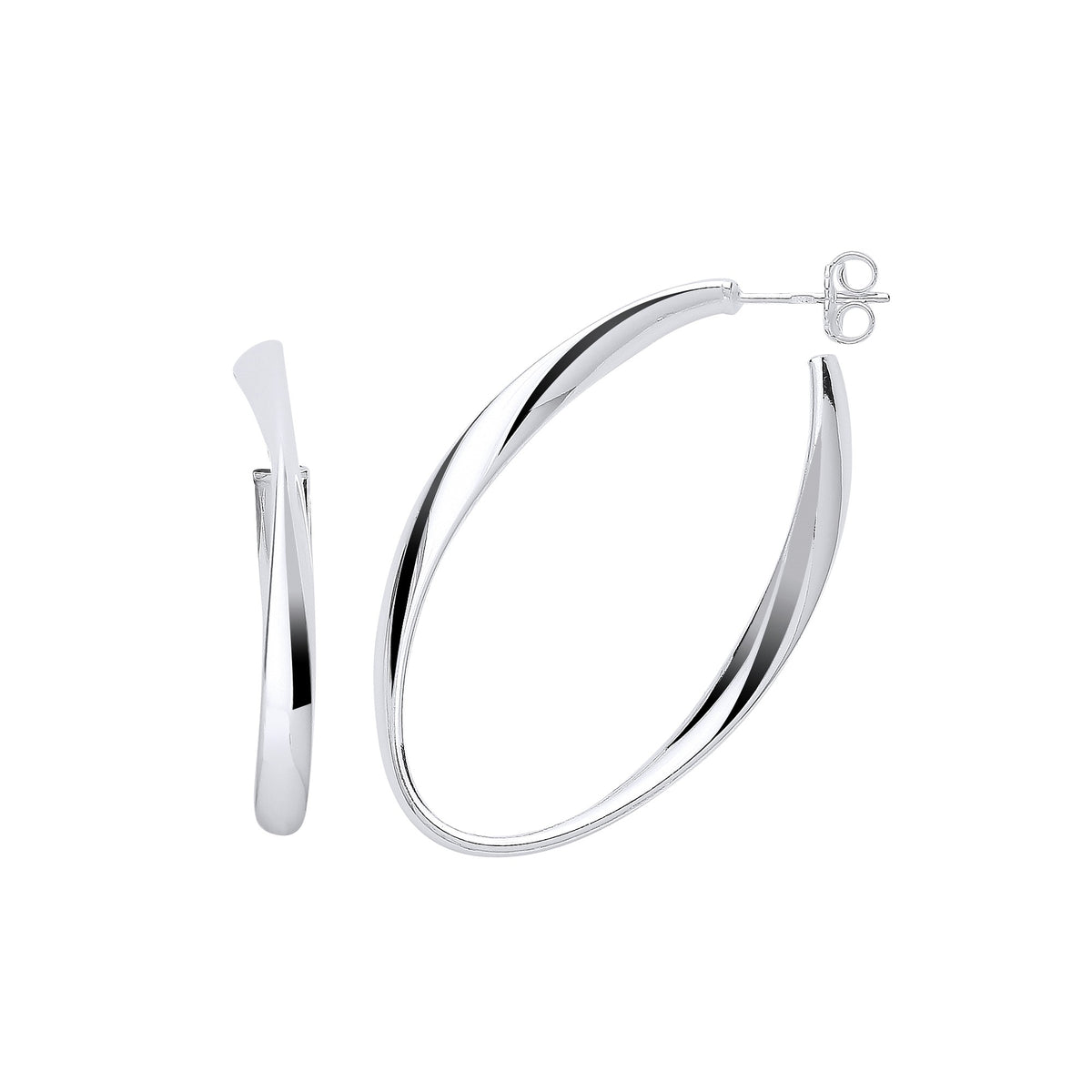 Silver Oval Twisted Large Hoop Earrings
