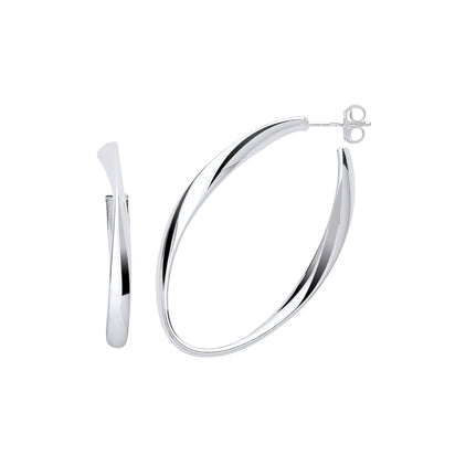 Silver Oval Twisted Large Hoop Earrings
