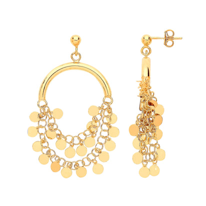Silver Yellow Gold Plated Fancy Half Hoop, Coin Drop Earrings