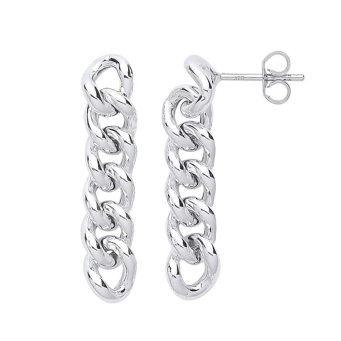 Silver Curb Chain Stud Drop Earrings