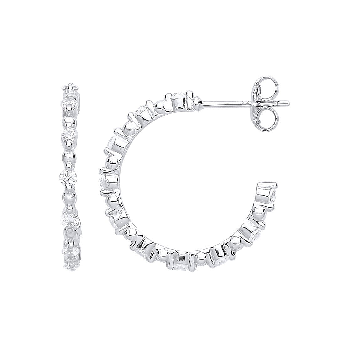 Silver Skinny Set Cz Hoop Earrings
