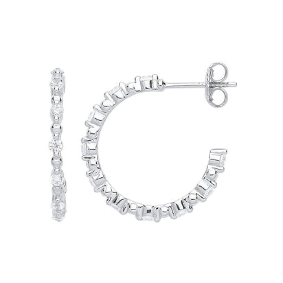 Silver Skinny Set Cz Hoop Earrings
