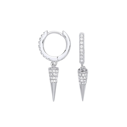 Silver Cz Huggies Pin Drop Earrings