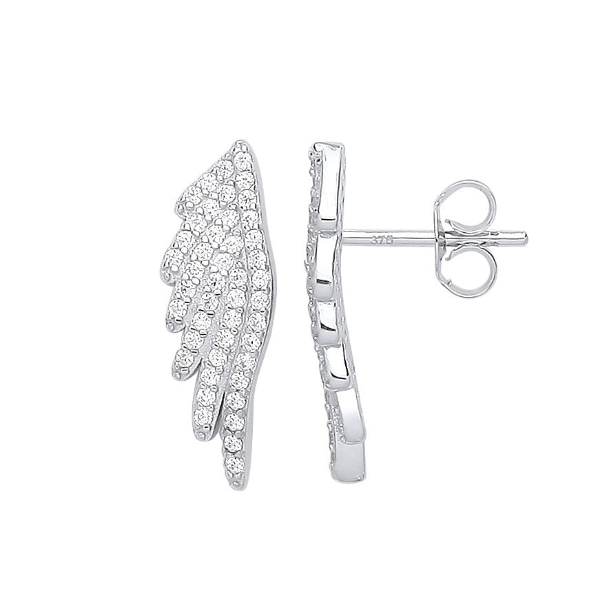 Silver Angel Wing Cz Studs