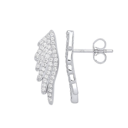 Silver Angel Wing Cz Studs