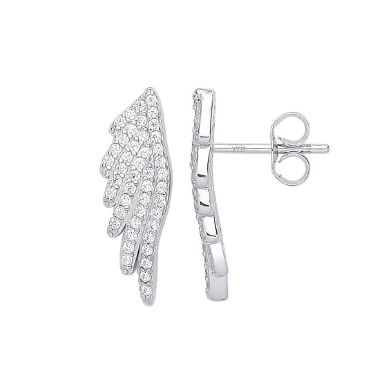 Silver Angel Wing Cz Studs