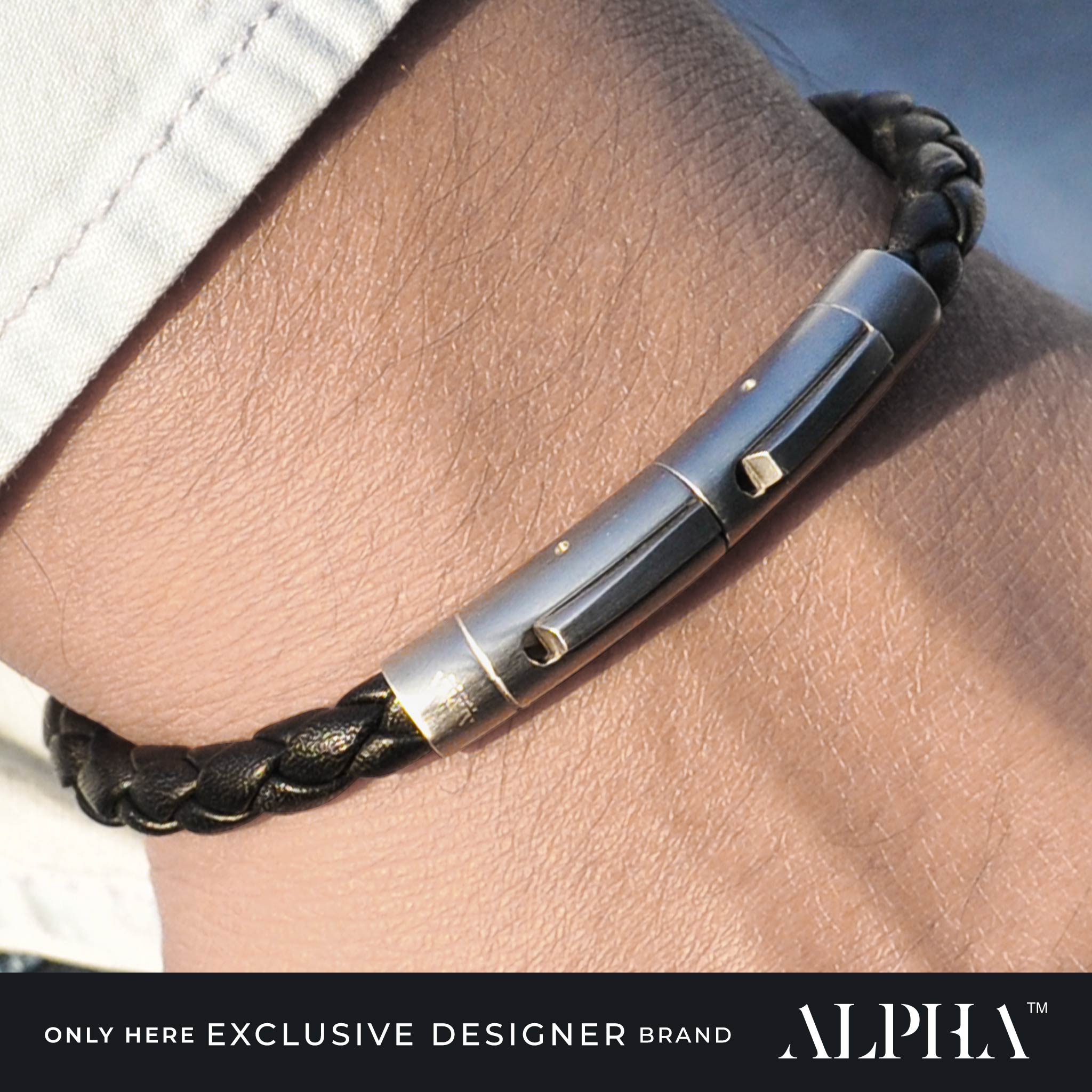 mens leather bracelet black