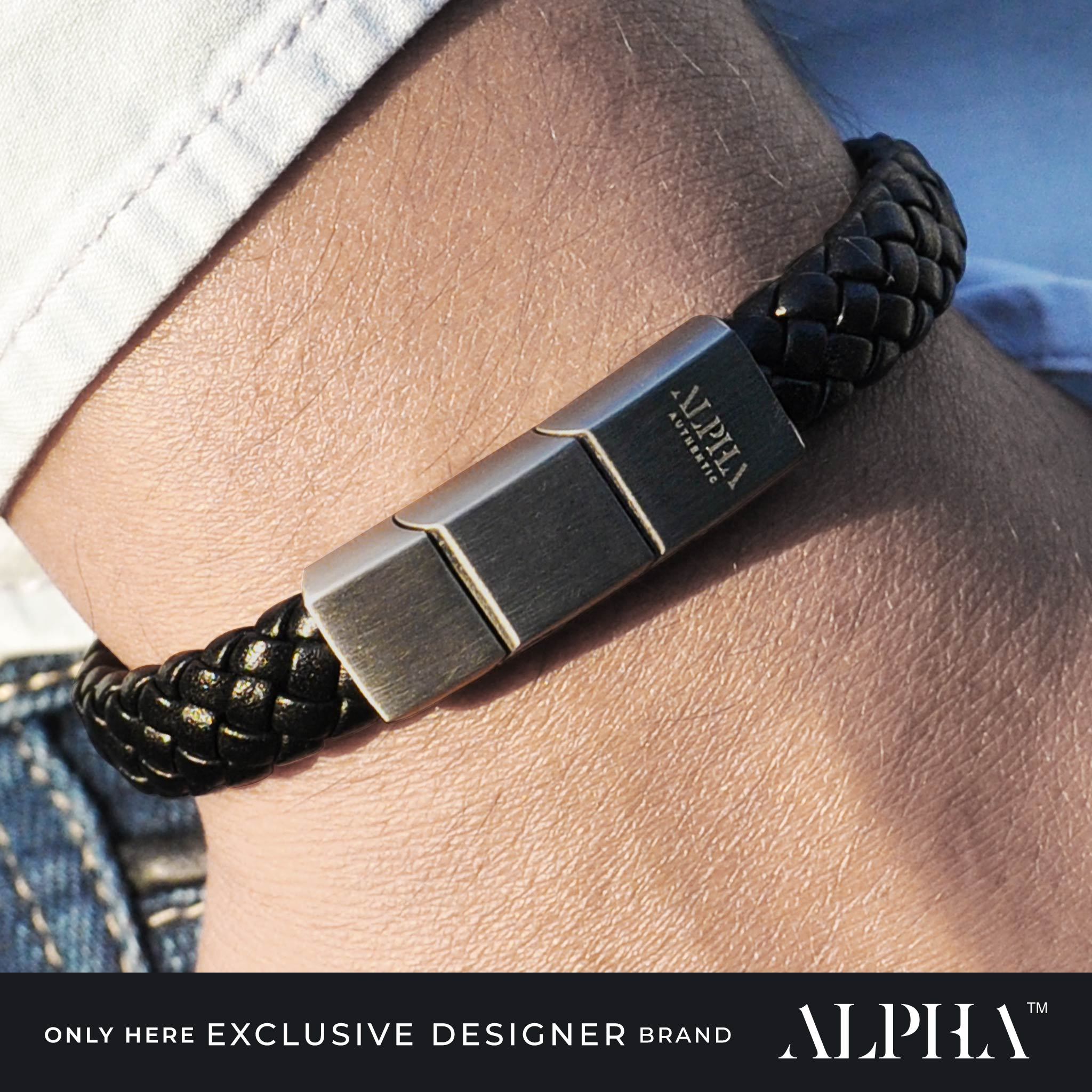 mens designer leather bracelet black