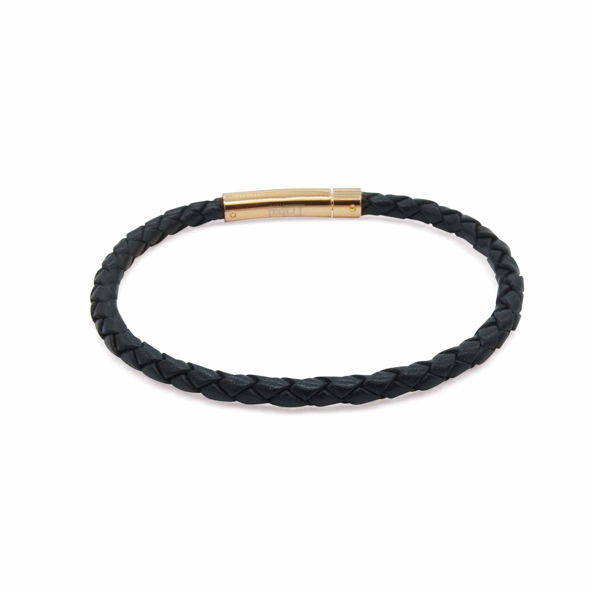 Superior Oxford black leather plaited rose gold clasp bracelet-DEMI+CO Jewellery
