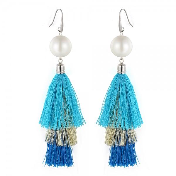 Three shades of blue tassel earrings-DEMI+CO Jewellery
